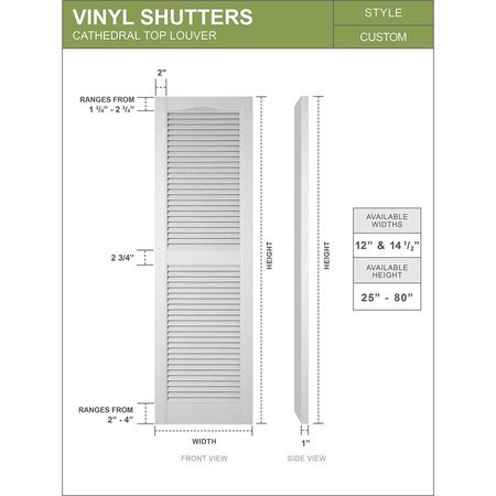 Ekena Millwork Builders Edge, Standard Cathedral Top Center Mullion, Open Louver Shutters, 10120025002 010120025002